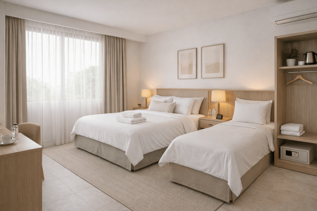 Habitación familiar del Hotel Versalles en Villanueva, Casanare, amplia y cómoda, ideal para familias.