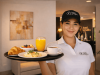 Personal del Hotel Versalles en Villanueva, Casanare, ofreciendo servicio de desayuno.